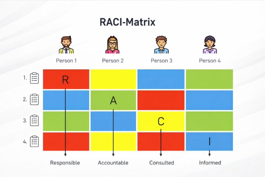 RACI-Matrix: Vorlage, Beispiele und typische Fehler Wofür steht die RACI-Matrix?